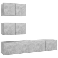 vidaXL TV Cabinet Set 4 Piece Concrete Grey Engineered Wood Hanging TV Cabinet