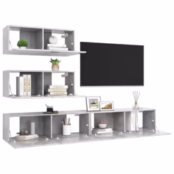 vidaXL TV Cabinet Set 4 Piece Concrete Grey Engineered Wood Hanging TV Cabinet