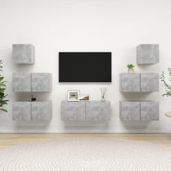 vidaXL TV Cabinet Set 7 Piece Concrete Grey Engineered Wood Hanging TV Cabinet