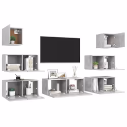vidaXL TV Cabinet Set 7 Piece Concrete Grey Engineered Wood Hanging TV Cabinet