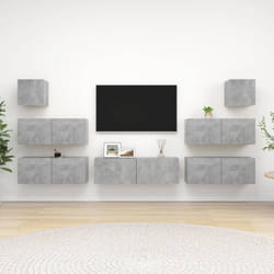 vidaXL TV Cabinet Set 7 Piece Concrete Grey Engineered Wood Hanging TV Cabinet