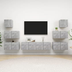 vidaXL TV Cabinet Set 8 Piece Concrete Grey Engineered Wood Hanging TV Cabinet