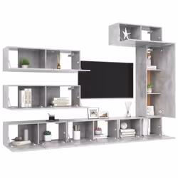 vidaXL TV Cabinet Set 7 Piece Concrete Grey Chipboard Hanging TV Cabinet Set - Additional view 2