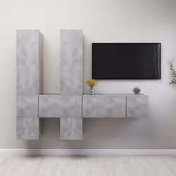 vidaXL TV Cabinet Set 7 Piece Concrete Grey Engineered Wood Hanging TV Unit