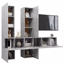 vidaXL TV Cabinet Set 7 Piece Concrete Grey Engineered Wood Hanging TV Unit