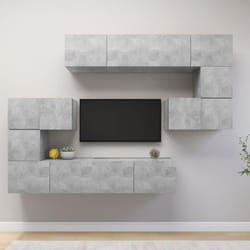 vidaXL TV Cabinet Set 8 Piece Concrete Grey Engineered Wood Hanging TV Unit