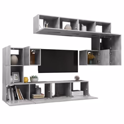 vidaXL TV Cabinet Set 8 Piece Concrete Grey Engineered Wood Hanging TV Unit