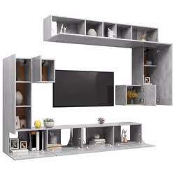 vidaXL TV Cabinet Set 8 Piece Concrete Grey Engineered Wood Hanging TV Unit