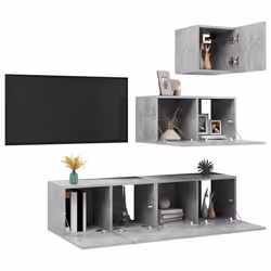 vidaXL TV Cabinet Set 4 Piece Concrete Grey Engineered Wood Hanging TV Cabinet