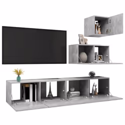 vidaXL TV Cabinet Set 4 Piece Concrete Grey Engineered Wood Hanging TV Cabinet