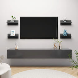 vidaXL 4x Wall Shelf Grey Engineered Wood Wall-Mounted Hanging Display Shelf