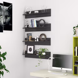 vidaXL 4x Wall Shelf High Gloss Grey Engineered Wood Indoor Floating Shelf