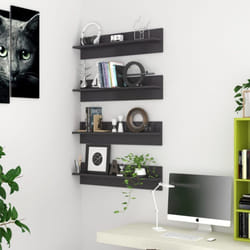 vidaXL 4x Wall Shelf High Gloss Grey Engineered Wood Indoor Floating Shelf