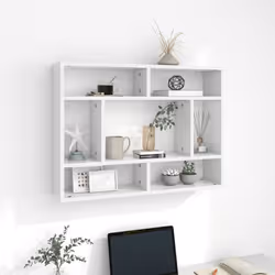 vidaXL Wall Shelf White Engineered Wood Hanging Wall Display Shelf Cabinet Set