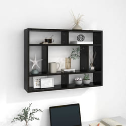 vidaXL Wall Shelf Black Engineered Wood Hanging Wall Display Shelf Cabinet Set