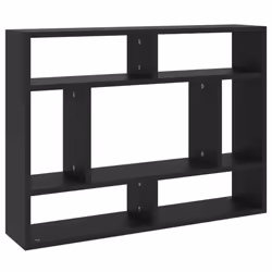 vidaXL Wall Shelf Black Engineered Wood Hanging Wall Display Shelf Cabinet Set