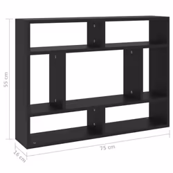 vidaXL Wall Shelf Black Engineered Wood Hanging Wall Display Shelf Cabinet Set - Additional view 4