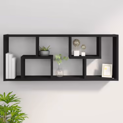 vidaXL Wall Shelf Black Engineered Wood Household Wall Display Hanging Shelf - Additional view 8