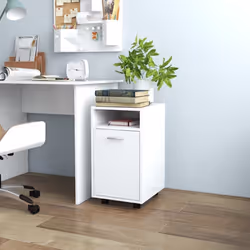 vidaXL Side Cabinet with Wheels White Engineered Wood Rolling Storage Cabinet