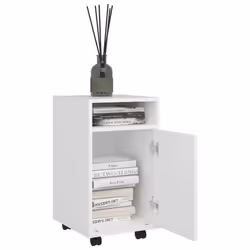 vidaXL Side Cabinet with Wheels White Engineered Wood Rolling Storage Cabinet