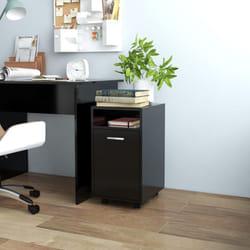 vidaXL Side Cabinet with Wheels Black Engineered Wood Rolling Storage Cabinet