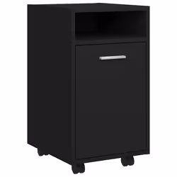 vidaXL Side Cabinet with Wheels Black Engineered Wood Rolling Storage Cabinet - Additional view 2