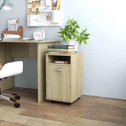 vidaXL Side Cabinet with Wheels Sonoma Oak Engineered Wood Storage Cabinet