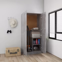 vidaXL Wardrobe Concrete Grey Engineered Wood Clothing Cabinet Home Organiser