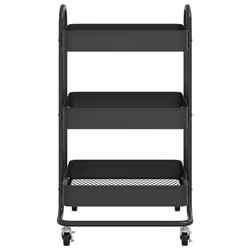 vidaXL 3-Tier Trolley Black Steel Kitchen Household Office Storage Trolley