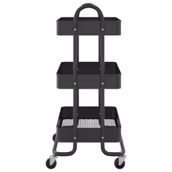 vidaXL 3-Tier Trolley Black Steel Kitchen Household Office Storage Trolley