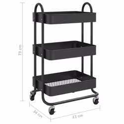 vidaXL 3-Tier Trolley Black Steel Kitchen Household Office Storage Trolley - Additional view 6