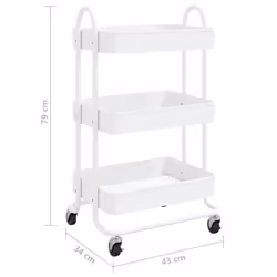 vidaXL 3-Tier Trolley White Steel Kitchen Household Office Storage Trolley - Additional view 6