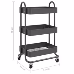 vidaXL 3-Tier Trolley Anthracite Steel Kitchen Cart Household Storage Trolley - Additional view 6
