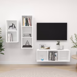 vidaXL TV Cabinet Set 3 Piece White Engineered Wood Hanging TV Unit Cabinet