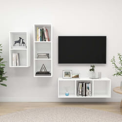 vidaXL TV Cabinet Set 3 Piece White Engineered Wood Hanging TV Unit Cabinet