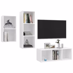 vidaXL TV Cabinet Set 3 Piece White Engineered Wood Hanging TV Unit Cabinet