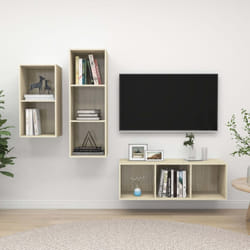 vidaXL TV Cabinet Set 3 Piece Sonoma Oak Chipboard Stand Living Room Furniture