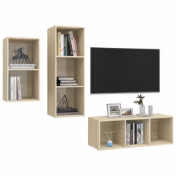 vidaXL TV Cabinet Set 3 Piece Sonoma Oak Chipboard Stand Living Room Furniture