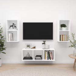vidaXL TV Cabinet Set 3 Piece White Engineered Wood Hanging TV Unit Cabinet