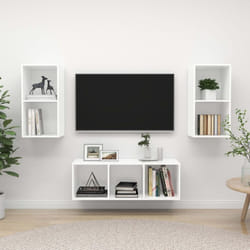 vidaXL TV Cabinet Set 3 Piece White Engineered Wood Hanging TV Unit Cabinet
