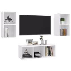 vidaXL TV Cabinet Set 3 Piece White Engineered Wood Hanging TV Unit Cabinet
