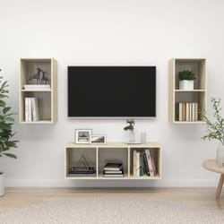 vidaXL TV Cabinet Set 3 Piece Sonoma Oak Chipboard Stand Living Room Furniture