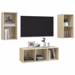vidaXL TV Cabinet Set 3 Piece Sonoma Oak Chipboard Stand Living Room Furniture