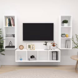 vidaXL TV Cabinet Set 3 Piece White Engineered Wood Hanging TV Unit Cabinet