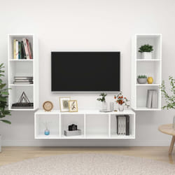 vidaXL TV Cabinet Set 3 Piece White Engineered Wood Hanging TV Unit Cabinet