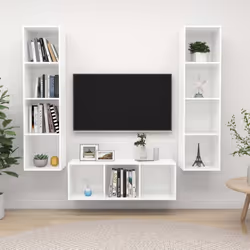 vidaXL TV Cabinet Set 3 Piece White Engineered Wood Hanging TV Unit Cabinet