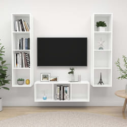 vidaXL TV Cabinet Set 3 Piece White Engineered Wood Hanging TV Unit Cabinet