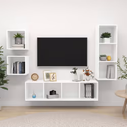 vidaXL TV Cabinet Set 4 Piece White Engineered Wood Hanging TV Unit Cabinet
