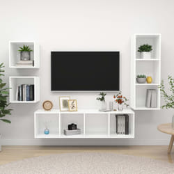 vidaXL TV Cabinet Set 4 Piece White Engineered Wood Hanging TV Unit Cabinet