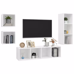 vidaXL TV Cabinet Set 4 Piece White Engineered Wood Hanging TV Unit Cabinet